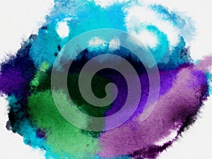 Handmade illustration of blue, purple, green watercolor photo