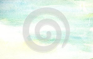 Handmade illustration light sky blue and light yellow watercolor background.