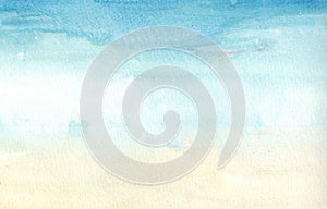 Handmade illustration light sky blue and light yellow watercolor background. Aquarelle paint