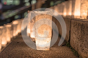 Handmade japanese rice paper lanterns illuminating the steps of