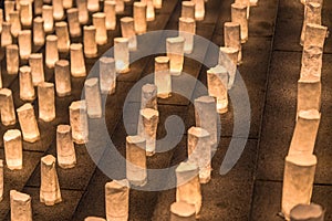 Handmade japanese washi paper lanterns illuminating the steps of photo