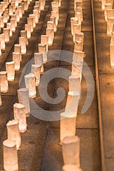 Handmade japanese washi paper lanterns illuminating the steps of