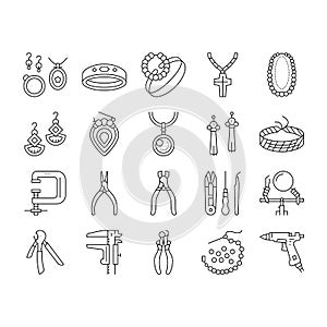 Handmade Jewellery Collection Icons Set Vector .