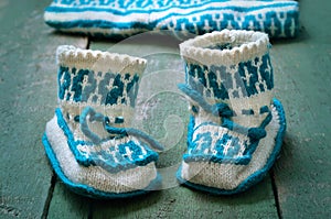 Handmade knitted baby socks