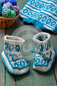 Handmade knitted baby socks