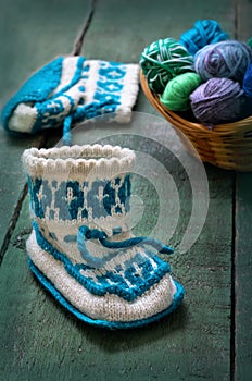 Handmade knitted baby socks