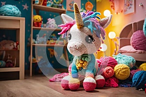 Handmade knitted cute rainbow unicorn