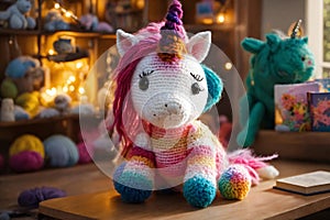 Handmade knitted cute rainbow unicorn
