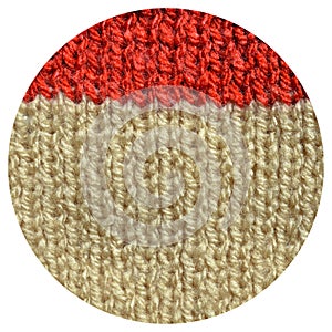 Handmade knitted fabric red and beige wool background texture