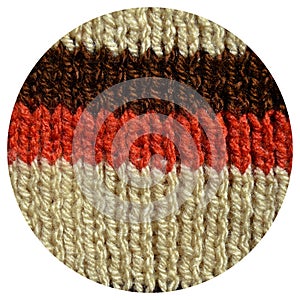 Handmade knitted fabric red brown and beige wool background texture