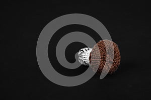 handmade knitted mushrooms isolated on black background