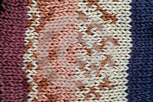 Handmade Knitting Texture with Blue, Brown, Dark Red, and White Wool