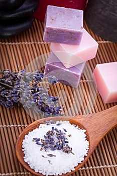 Handmade lavender soap and bath salt wellness spa