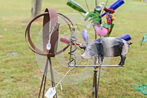 Handmade Lawn Art Rain Meter with Pig or Hog Icon
