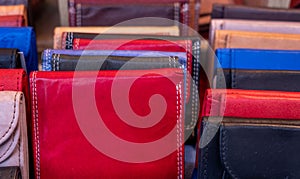 Handmade leather wallets sold at christmas tradition market