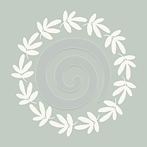 Handmade linocut organic pressed floral vector wreath in whimsical scandi style. Folkart natural woodland frame with photo