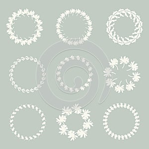 Handmade linocut organic vector wreath in whimsical scandi style. Folkart natural woodland frame with woodcut effect for