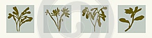 Handmade linocut pressed floral set vector motif clipart in whimsical scandi style. Folkart simple block print sprig photo