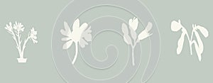 Handmade linocut sprig wildflower collection vector motif clipart in folkart scandi style. Simple monochrome block print