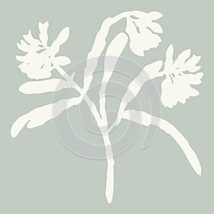 Handmade linocut sprig wildflower vector motif clipart in folkart scandi style. Simple monochrome block print shapes