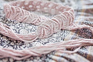 Handmade macrame dress belt. Natural cotton threads and wooden beads. Stylish decoration for women `s dress.  Macrame braiding an