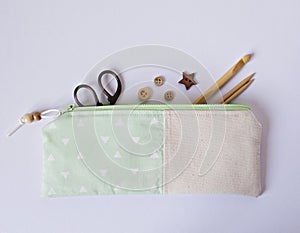 Handmade mint fabric notion pouch