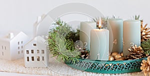 Handmade modern advent wreath with four candles