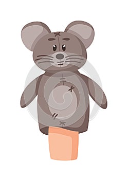 Handmade mouse puppet isolated on white background