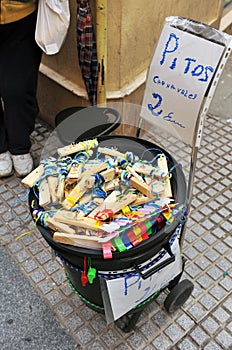 Handmade musical instruments, whistles of carnival in Cadiz, Spain