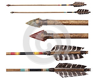 Handmade native American replica arrows isolated on white