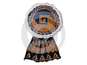 Native Mesoamerican warrior shield with dark colors in a white background. photo