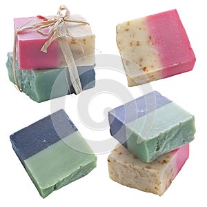 Handmade Natural Soap Bars on White background