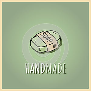 Handmade natural soap logo. Vector hand drawn illustration of organic cosmetic. Great for label, logo, banner, packaging, spa and