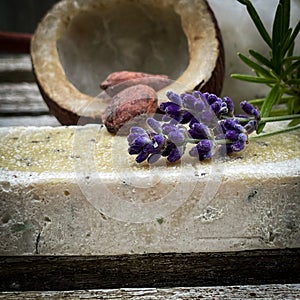 Handmade natural soap with salt and oats