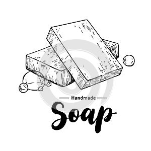 Handmade natural soap. Vector hand drawn illustration of organic