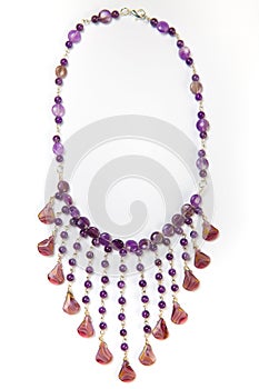 Handmade necklace made from purple bead crystals