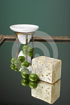 Handmade olive soap with green fresh olives.