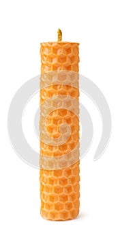 Handmade orange beeswax honeycomb candle