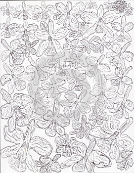 Handmade orchid pattern on white sheet