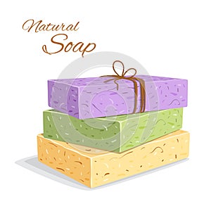 Handmade Organic Soap bar closeup. Natural soap making. Spa treatments