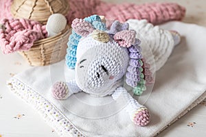 Handmade pajama bag first baby toy unicorn