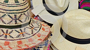 Handmade Panama Hats or Paja Toquilla hats made with straw photo