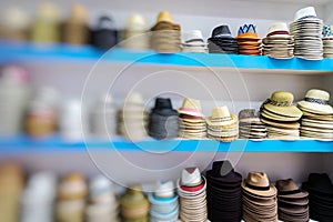 Handmade Panama Hats at the traditional outdoor market. Popular