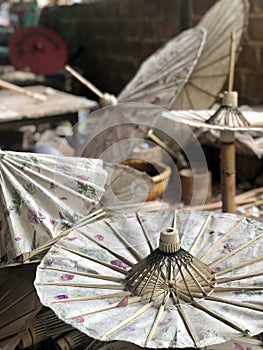 Handmade paper and bamboo sun umbrella in Myanmar