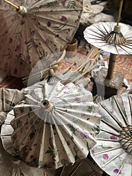Handmade paper and bamboo sun umbrella in Myanmar