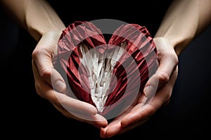 handmade paper folded into heart shape on a poem