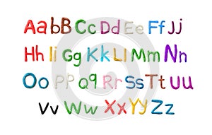 Handmade plasticine alphabet. English colorful letters of modelling clay.