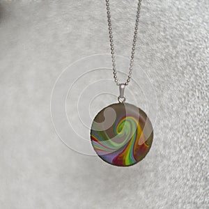 Handmade polymer clay necklace pendant rainbow swirl