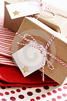 Handmade present boxes with tags