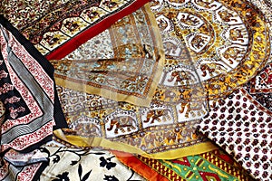 Handmade printed fabric on the market in India